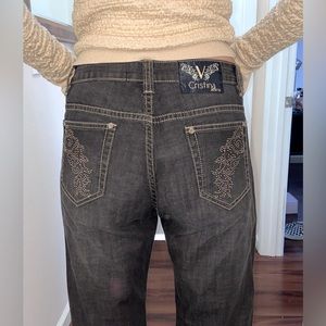 Women's V Cristina Rhinestone Embellished Straight Leg Boot Jeans Size 10 34/32